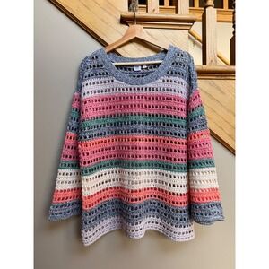 GAP for GOOD Womens Multicolor Crochet Open Knit Pullover Sweater LG Sustainable